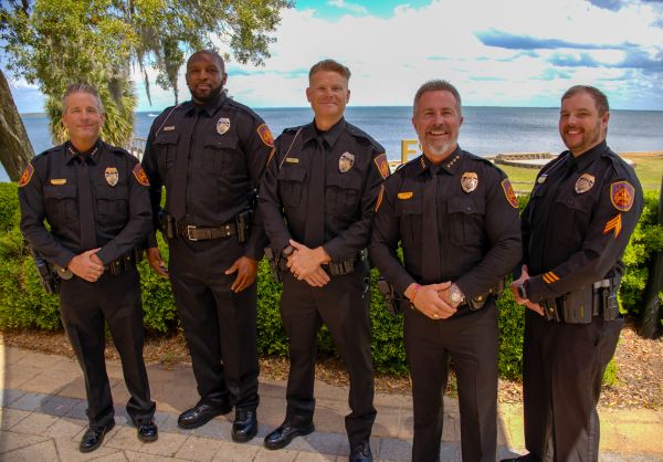 FSU Police officers pose by the bay.