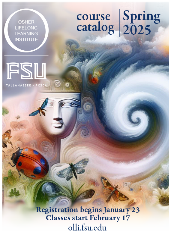 graphic of OLLI spring 2025 catalog