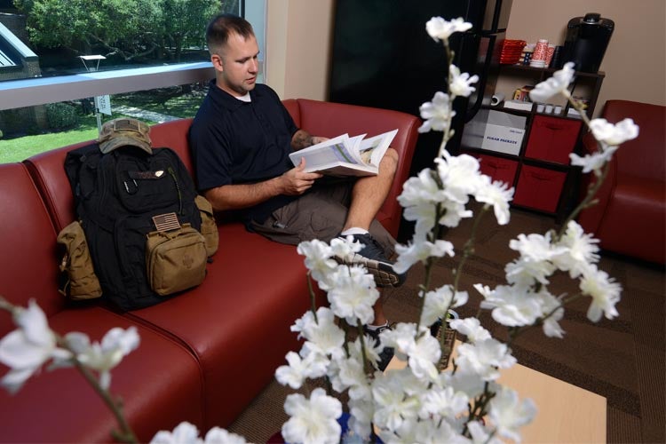 Student Studying in Skinner Veterans Ready Room