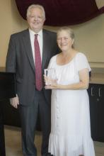 Dean Randy Hanna, staff awardee Kathryn Morgan-3061