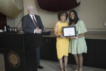 Kim Godwin, Dean Randy Hanna, scholarship recipient Jazmira Guzman-3068