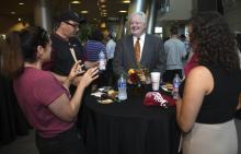 Dean Randy Hanna greets incoming freshmen