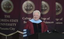 Dean Randy Hanna greets Convocation