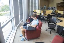 Freshmen waiting in library