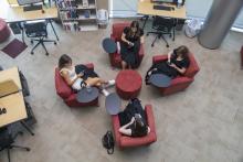 Freshmen waiting in library