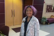 Makaila Wilson of the SGC greets incoming freshmen