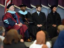 Platform party, Dean Randy Hanna, Associate Dean Irvin Clark, SGC President Billy Bradley and Mathematics Professor Parmjeet Cobb.
