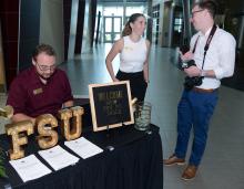 FSU students Marshall Sowell, Syndee O'Donnell and Kyle Greer were on-hand to welcome First-year students